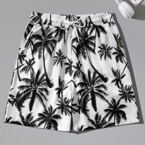 Black & White Palm Tree Beach Shorts