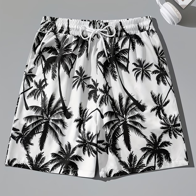 Black & White Palm Tree Beach Shorts