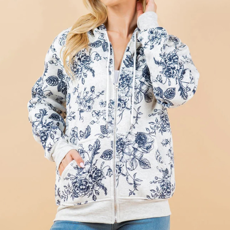 Floral Print Zip Hoodie